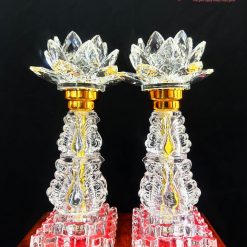 Đèn Hoa Sen Pha Lê, Nấc Vàng, Chim Công 2 Nấc, Cao 24cm 12 1 2