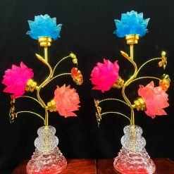 Đèn Pha Lê Ba Bông Ba Màu, Cao 46cm 2 2 22