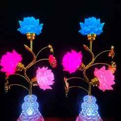 Đèn Pha Lê Ba Bông Ba Màu, Cao 46cm 7 6 16