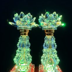 Đèn Hoa Sen Pha Lê, Nấc Vàng, Chim Công 2 Nấc, Cao 24cm 6 7 1