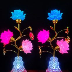 Đèn Pha Lê Ba Bông Ba Màu, Cao 46cm 6 7 15