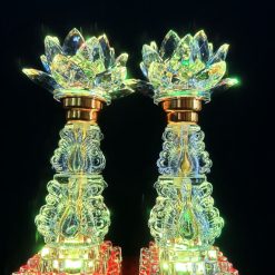 Đèn Hoa Sen Pha Lê, Nấc Vàng, Chim Công 2 Nấc, Cao 24cm 4 9