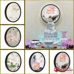 Tranh Đèn Hiện Đại In Tròn Họa Tiết Sen Cá Chuồn Chuồn HD384 2 1 6 1