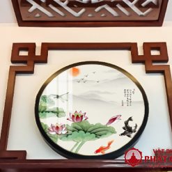 Tranh Đèn Hiện Đại In Tròn Họa Tiết Sen Cá Chuồn Chuồn HD384 3 2 6 1