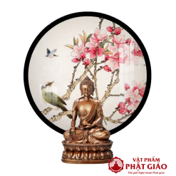 Tranh Đèn Hiện Đại In Tròn Họa Tiết Chim Sẻ Hoa Anh Đào TC407 1 TC407 1