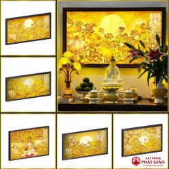 Tranh Trúc Chỉ In Ngang Chữ Phật Họa Tiết Hoa Sen Họa Tiết Mặt Trời TC104 2 1 1 2