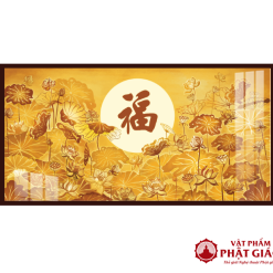 Tranh Trúc Chỉ In Ngang Chữ Phật Họa Tiết Hoa Sen Họa Tiết Mặt Trời TC104 1 TC104 1