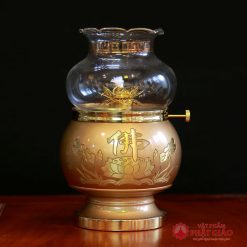 Đèn Dầu Hoa Sen Chữ Phật Bằng Đồng Màu Vàng Cỡ To, Cao 16.5cm | 20cm 7 den dau hoa sen chu phat bang dong mau vang co to cao 16 5cm 20cm 1