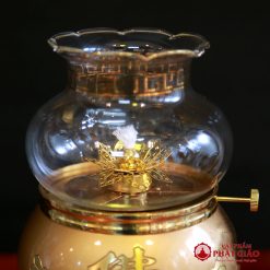 Đèn Dầu Hoa Sen Chữ Phật Bằng Đồng Màu Vàng Cỡ To, Cao 16.5cm | 20cm 2 den dau hoa sen chu phat bang dong mau vang co to cao 16 5cm 20cm 2