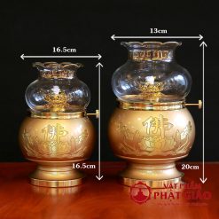 Đèn Dầu Hoa Sen Chữ Phật Bằng Đồng Màu Vàng Cỡ To, Cao 16.5cm | 20cm 6 den dau hoa sen chu phat bang dong mau vang co to cao 16 5cm 20cm 6 1
