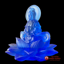 Tượng Phật Bà Hai Mặt Ngồi Đế Sen Để Ô Tô, Cao 10cm, Màu Xanh Dương 2 2 2