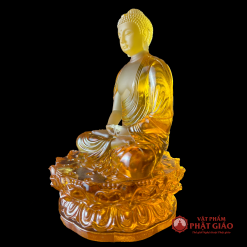 Tượng Phật Thích Ca Bằng Lưu Ly Màu Vàng, Cao 22cm 1 3 12
