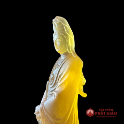 Tượng Quan Âm Lưu Ly Đứng Đài Sen, Cao 16cm, Màu Vàng Cam 1 3 6