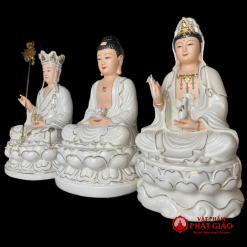 Tượng Ta Bà Tam Thánh Sứ Trắng Viền Vàng Cao 30cm 1 1 12