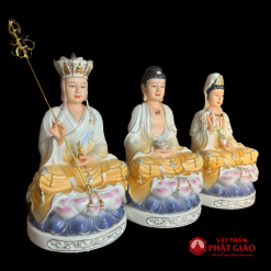 Tượng Ta Bà Tam Thánh Sứ Màu Cam, Tím Cao 30cm 2 1 13