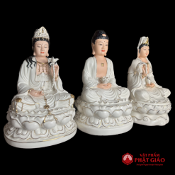 Tượng Tây Phương Tam Thánh Sứ Trắng Viền Vàng Cao 30cm 1 1 15