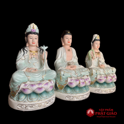 Tượng Tây Phương Tam Thánh Sứ Màu Xanh, Tím Cao 30cm 2 1 16