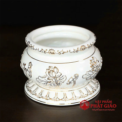 Bát Nhang Gốm Sứ Trắng Hoa Sen Viền Vàng, Nhiều Kích Cỡ 11 1 18