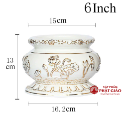 Bát Nhang Gốm Sứ Trắng Hoa Sen Viền Vàng, Nhiều Kích Cỡ 8 10