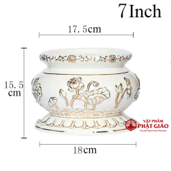 Bát Nhang Gốm Sứ Trắng Hoa Sen Viền Vàng, Nhiều Kích Cỡ 9 11