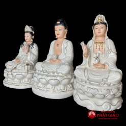 Tượng Tây Phương Tam Thánh Sứ Trắng Viền Vàng Cao 30cm 2 2 15