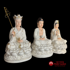 Tượng Ta Bà Tam Thánh Sứ Trắng Viền Vàng Cao 30cm 2 3 12