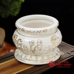 Bát Nhang Gốm Sứ Trắng Hoa Sen Viền Vàng, Nhiều Kích Cỡ 1 3 16