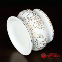Bát Nhang Gốm Sứ Trắng Hoa Sen Viền Vàng, Nhiều Kích Cỡ 4 7