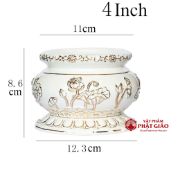 Bát Nhang Gốm Sứ Trắng Hoa Sen Viền Vàng, Nhiều Kích Cỡ 6 8