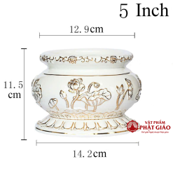Bát Nhang Gốm Sứ Trắng Hoa Sen Viền Vàng, Nhiều Kích Cỡ 7 9
