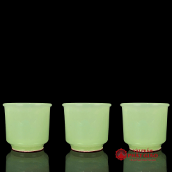 Bộ Ba Chén Nước Bằng Đá Ngọc Hoàng Long Màu Xanh, Kích Thước 4.5x5cm 3 bo ba chen nuoc bang da ngoc hoang long mau xanh vat pham phat giao la boi 3