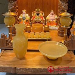 Bát Hương (Bát Nhang) Đá Ngọc Hoàng Long Màu Vàng, Nhiều Kích Cỡ 5 7