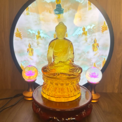 Tượng Phật Thích Ca Bằng Lưu Ly Màu Vàng, Cao 22cm 5 a di da