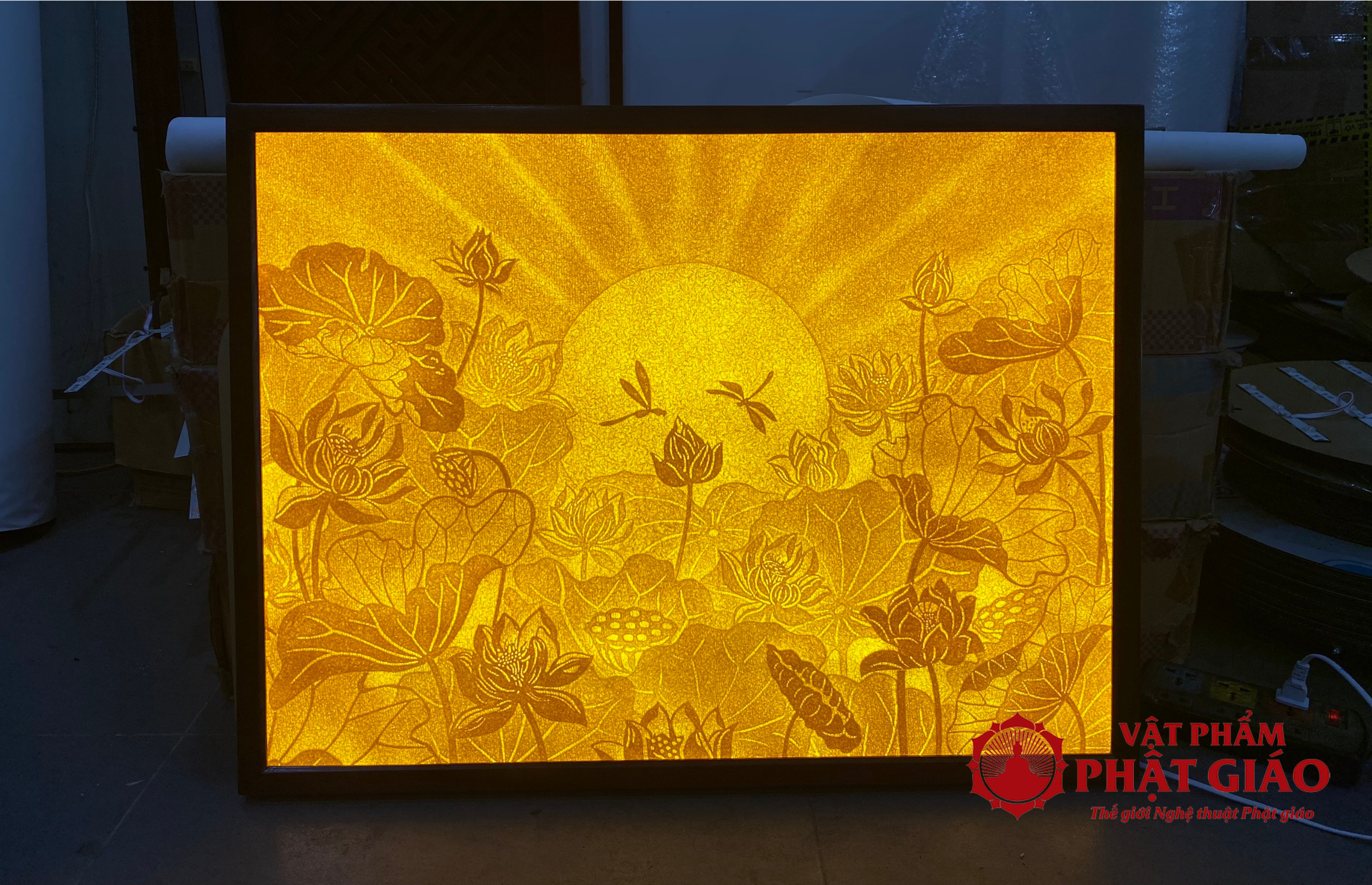 Tranh Trúc Chỉ Họa Tiết Sen Mặt Trời Mẫu AS05C, Kích Thước 81x61cm 4 1 12