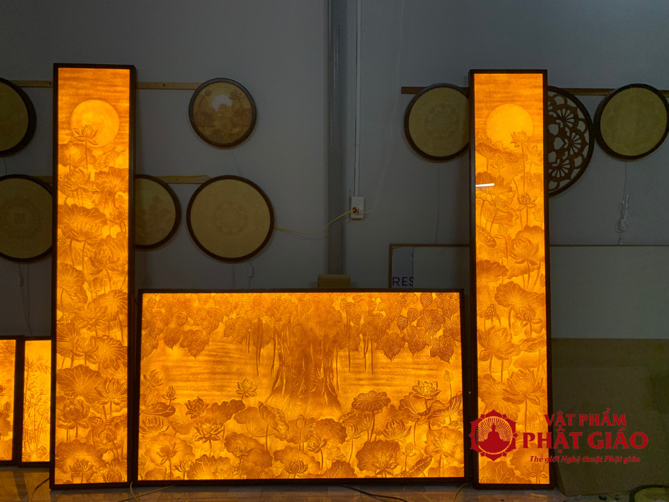 Tranh Trúc Chỉ Truyền Thống Giấy Tre, Họa Tiết Gốc Bồ Đề Hoa Sen Mẫu ABS01B, ,Nhiều Kích Thước 9 2 1