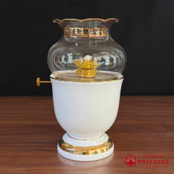 Bộ Đồ Thờ Sứ Trắng Viền Vàng, Nhiều Kích Thước 8 den dau bang su trang vien vang cao 15cm 18cm vat pham phat giao la boi 2 1
