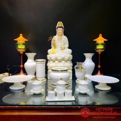 Bộ Đồ Thờ Sứ Trắng Viền Vàng, Nhiều Kích Thước 4 lo hoa de ban tho bang su trang vien vang nhieu co vat pham phat giao la boi 3 1