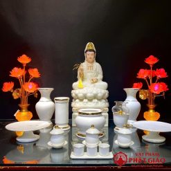 Bộ Đồ Thờ Sứ Trắng Viền Vàng, Nhiều Kích Thước 2 lo hoa de ban tho bang su trang vien vang nhieu co vat pham phat giao la boi 4 1