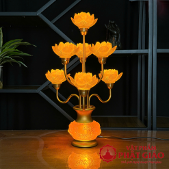 Đôi Đèn Thờ Hoa Sen Thủy Tinh Lưu Ly 7 Bông, Cao 48cm 3 3 1