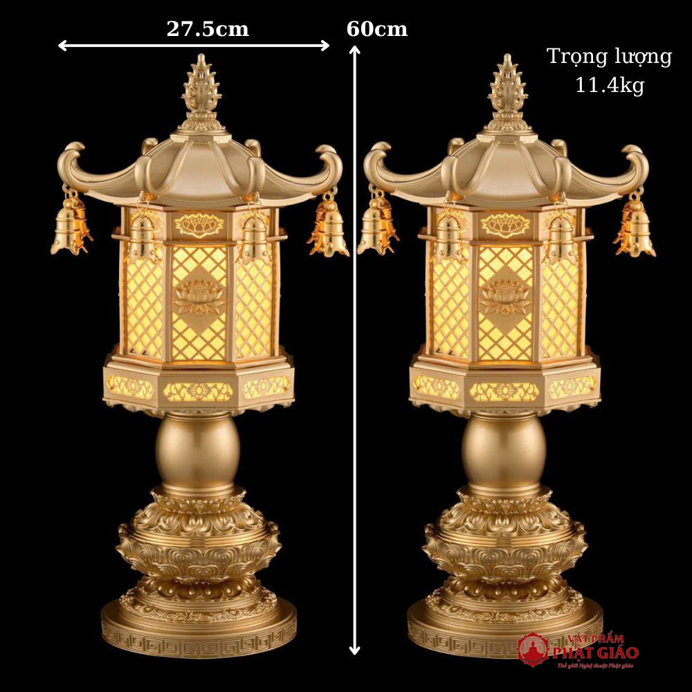 Đèn Thờ Nắp Ô Mái Chùa Thân Đồng, Cao 60cm 12 6