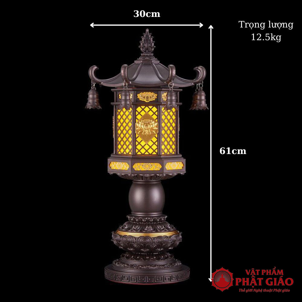 Đôi Đèn Thờ Tám Cát Tường Máu Chùa Thân Đồng, Cao 60cm 10 7 5