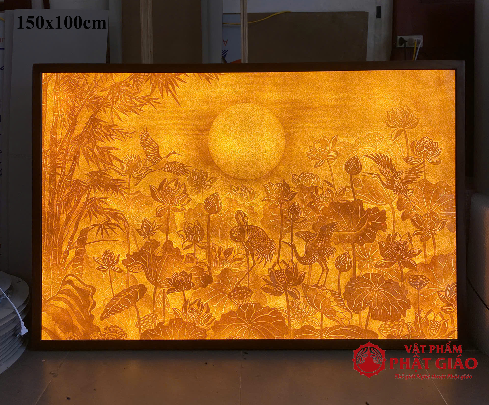 Tranh Trúc Chỉ Họa Tiết Hoa Sen Chim Hạc Khổ Ngang Mẫu ASenhac 5 ASenhac 150x100 1