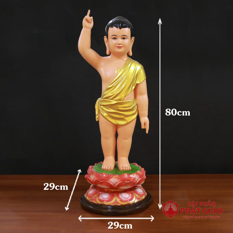 Tượng Phật Đản Sanh Màu Vàng Vẽ, Chất Liệu Composite, Cao 80cm 9 08 800x800 1
