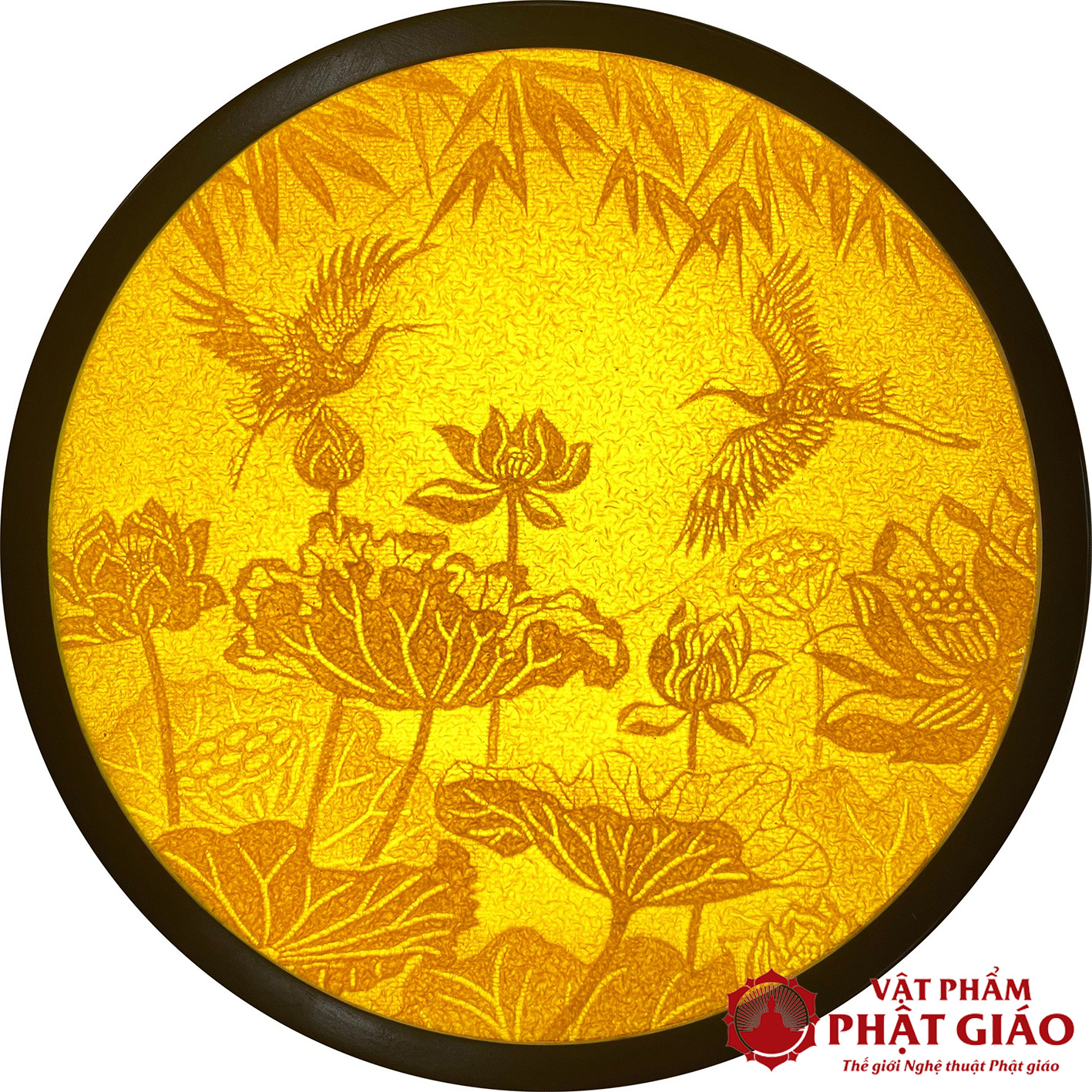 Tranh Trúc Chỉ Tròn Thủ Công Họa Tiết Sen Hạc, Mẫu ASenhac01 3 ASenhac01 D41 2