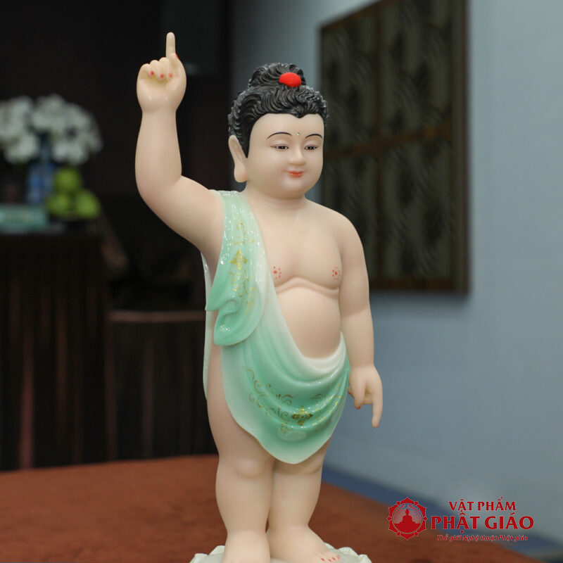 Tượng Phật Đản Sanh Đứng, Bột Đá Màu Thiên Thanh, Cao 48cm 7 CFC19PDFYTQ2 03 800x800 1