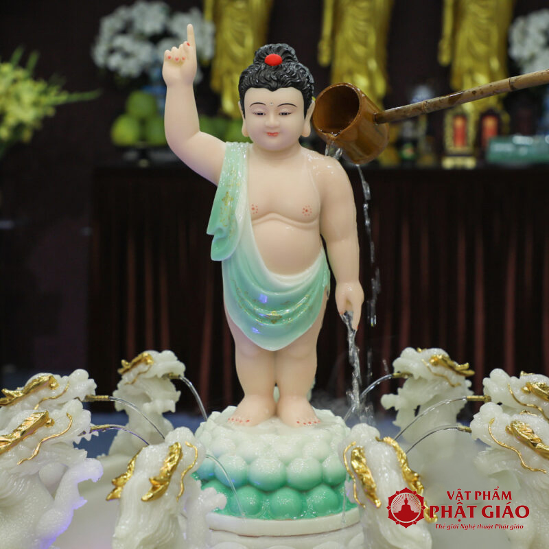 Tượng Phật Đản Sanh Đứng, Bột Đá Màu Thiên Thanh, Cao 48cm 6 CFC19PDFYTQ2 04 800x800 1