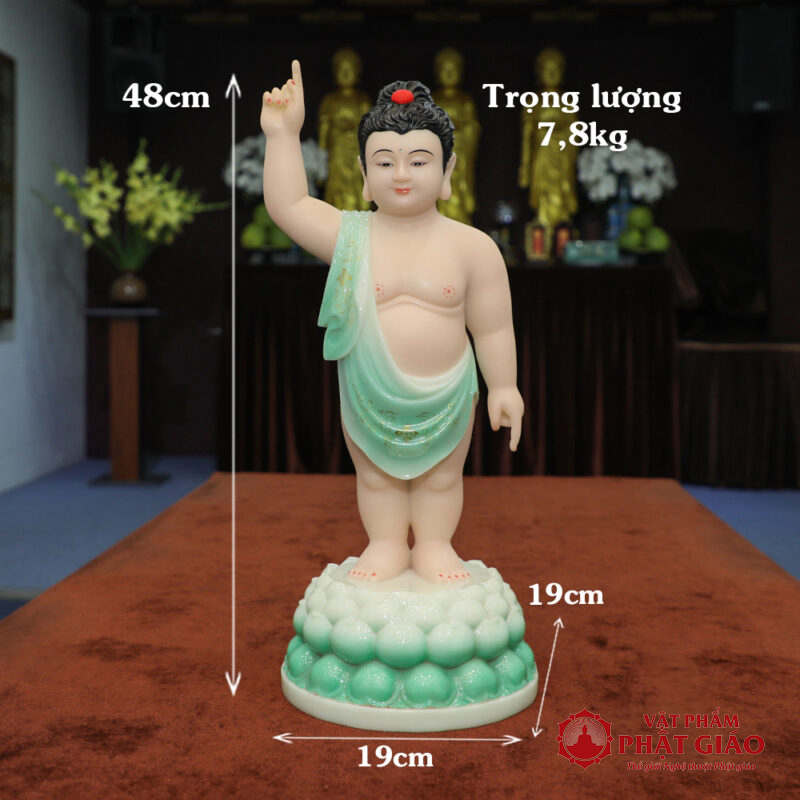 Tượng Phật Đản Sanh Đứng, Bột Đá Màu Thiên Thanh, Cao 48cm 8 CFC19PDFYTQ2 05 800x800 1