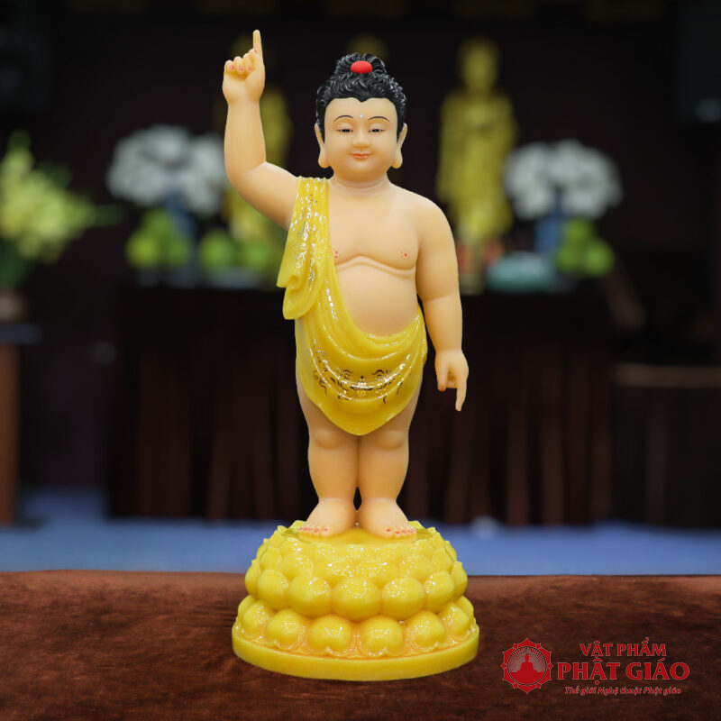 Tượng Phật Đản Sanh, Bột Đá Thạch Anh Vẽ Hoa, Cao 40cm, 48cm, 66cm 6 CFC26PDFYFQX2 vehoa 00 800x800 1