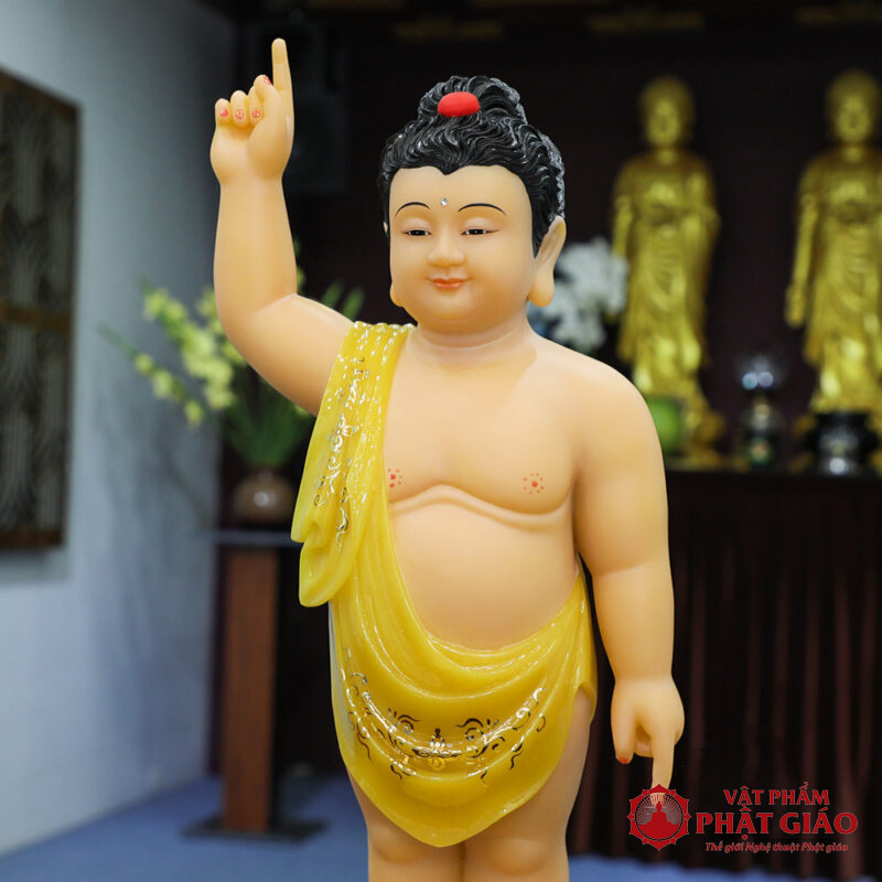Tượng Phật Đản Sanh, Bột Đá Thạch Anh Vẽ Hoa, Cao 40cm, 48cm, 66cm 7 CFC26PDFYFQX2 vehoa 02 800x800 1