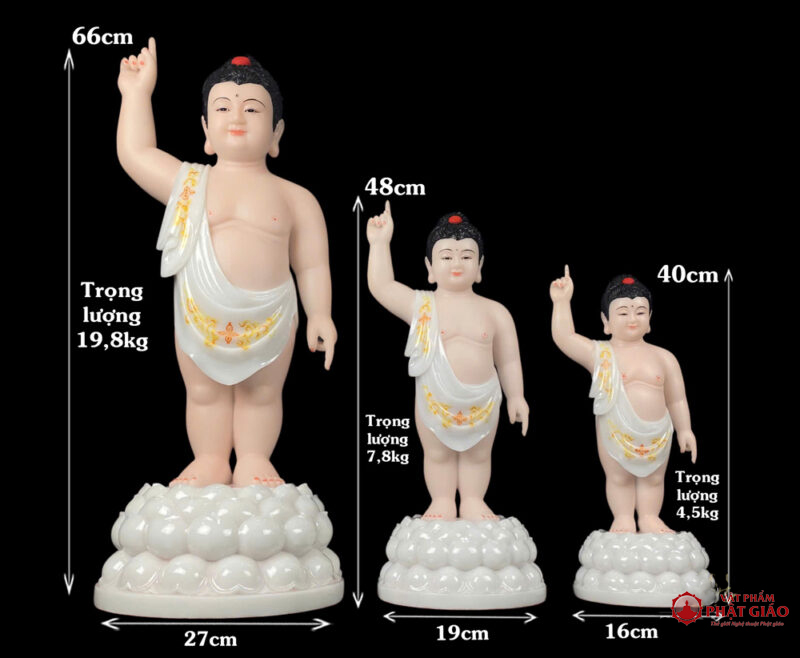 Tượng Phật Đản Sanh Bột Đá Áo Trắng Vẽ, Cao 40cm, 48cm 9 Dan Sanh trang moi web 800x658 1